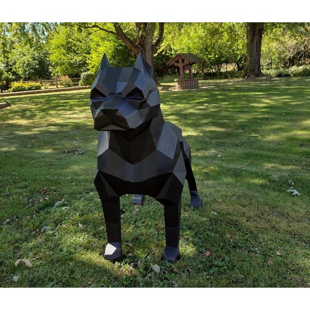 Abstract Geometric Pit Bull Sculpture in Graphite Gray - Large Modern Low Poly Steel Dog Statue, Contemporary Floor Art, Ready to Ship Usa For Sale - Image 3 of 13