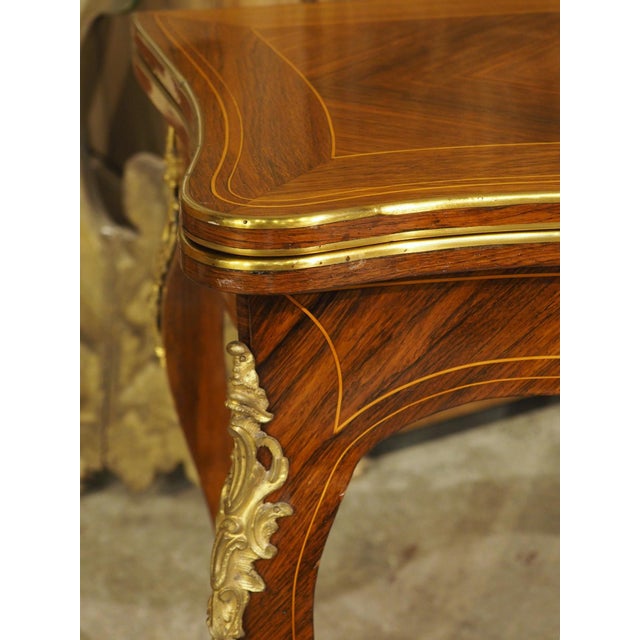 19th Century French Louis XV Style Rosewood Marquetry Console and Game Table For Sale In Dallas - Image 6 of 18