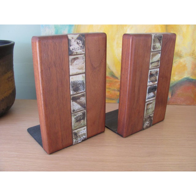 Jane & Gordon Martz for Marshall Studio Walnut and Tile Bookends a