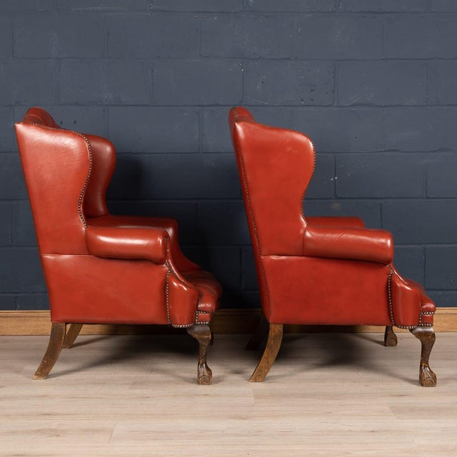 Set of English Leather Wing Back Armchairs, 1970s For Sale - Image 14 of 18