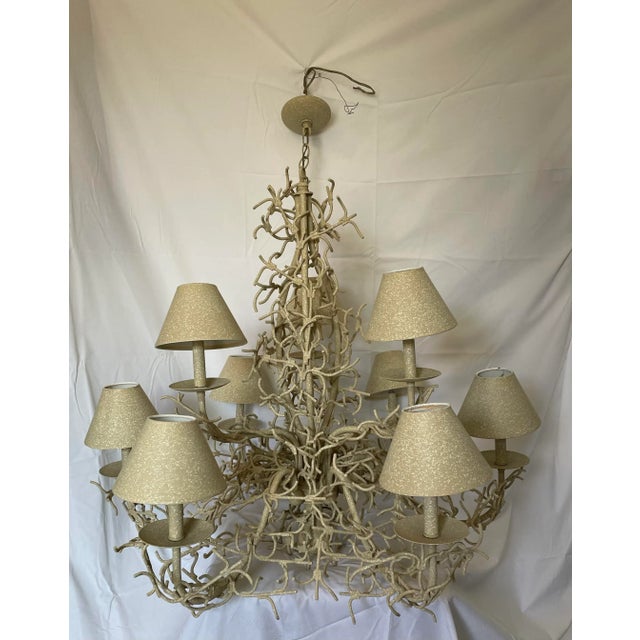 Eggshell 1970's Mid-Century Modern Faux Coral Reef Style Meyda Style Chandelier For Sale - Image 8 of 13