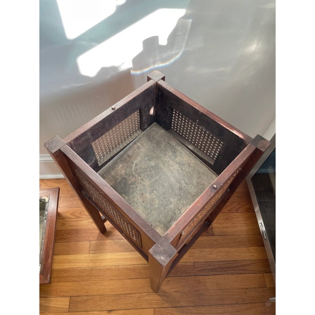 Mid 20th Century Vintage Walnut and Cane Jardiniere Planter For Sale - Image 5 of 9