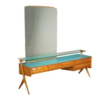 Vintage Dressing with Vanity Table Maple and Glass, 1950s For Sale