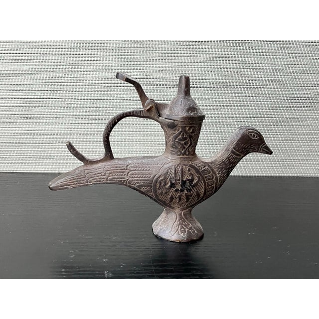 Turkish Antique 17th C. (1699) Brass Oil Lamp, Bird-Shaped Oil Lamp (Türkiye) For Sale - Image 3 of 11