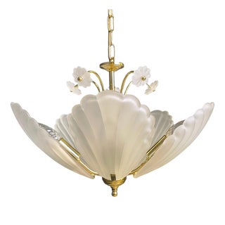 Vintage Italian Glass and Brass Chandelier, 1970s For Sale
