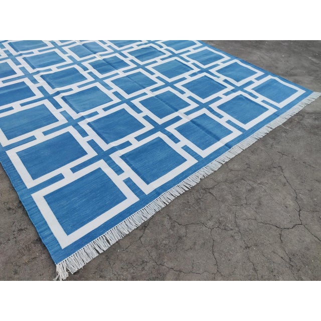 Casa Cosima Handmade Cotton Pattern Square Rug, Sky Blue and White 8'x10' For Sale - Image 4 of 11