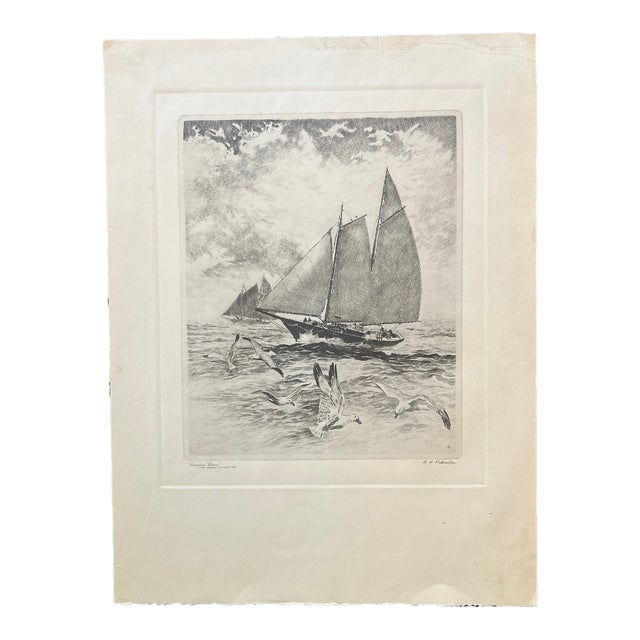 Etching by Rh Palenske “America Wins!” First “America’s Cup Race” 1851 For Sale