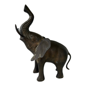 Vintage Hand-Cast Brass Elephant Sculpture With Raised Trunk