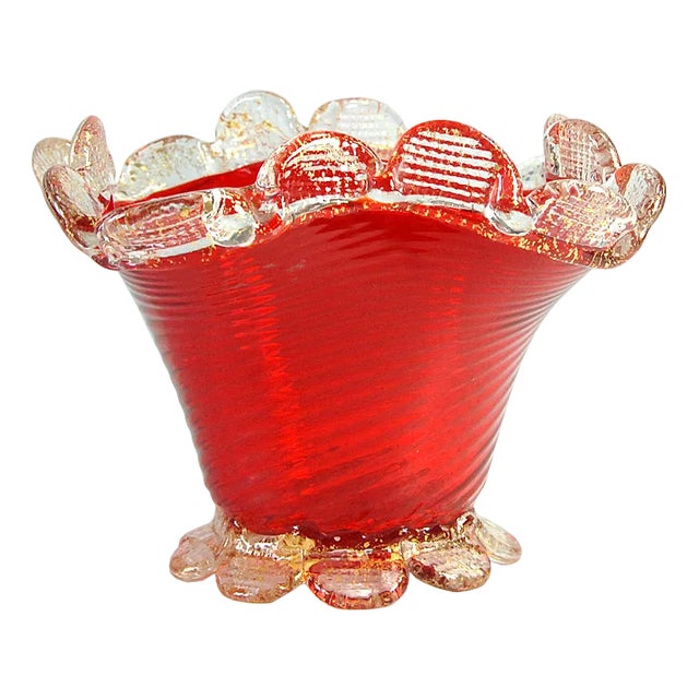 Small Vintage Murano Ribbed Dish, 1930s For Sale