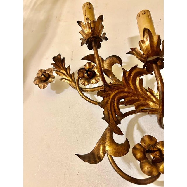 Vintage Italian Gilt Tole Wall Sconce, 1950 For Sale - Image 10 of 13