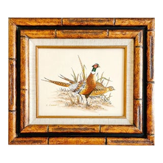 Framed & Matted Ring Neck Pheasants Oil on Canvas Painting For Sale