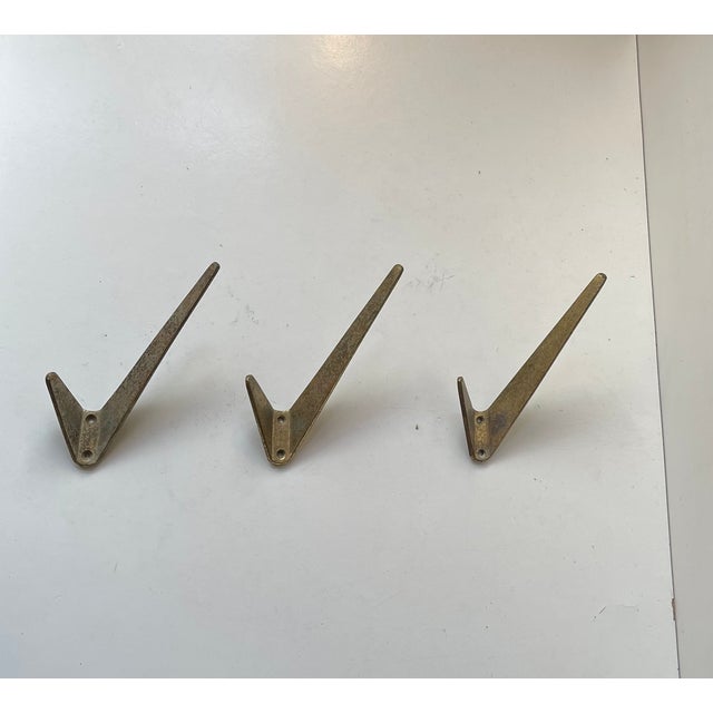 Mid-Century Modern Asymmetrical Brass Coat Wall Hooks by Hertha Baller, 1950s, Set of 3 For Sale - Image 4 of 10