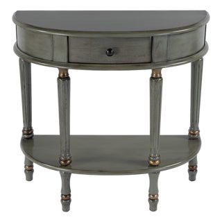 Mozart 31.5 in. W Demilune Wood Hand Painted 1 Drawer Console Table with Lower Open Shelf, Royal Pastel Green For Sale