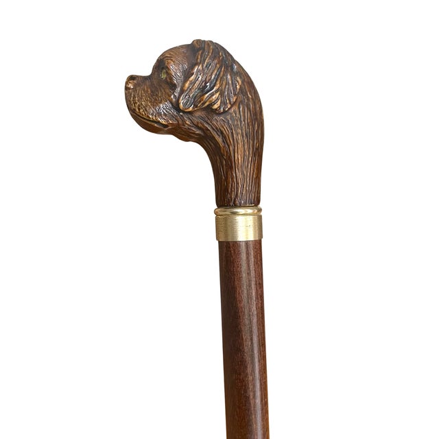 19th C. Carved Dog Head Cane Handle With Glass Eyes For Sale - Image 4 of 4