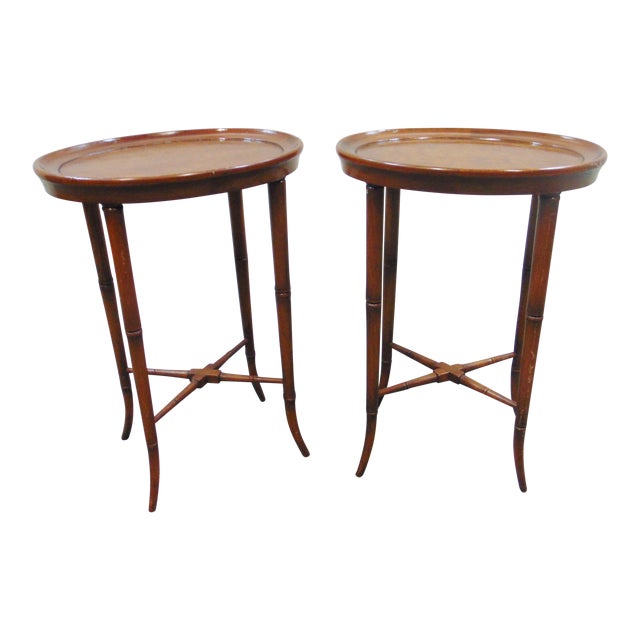 Walnut Faux Bamboo Side Tables - a Pair | Chairish