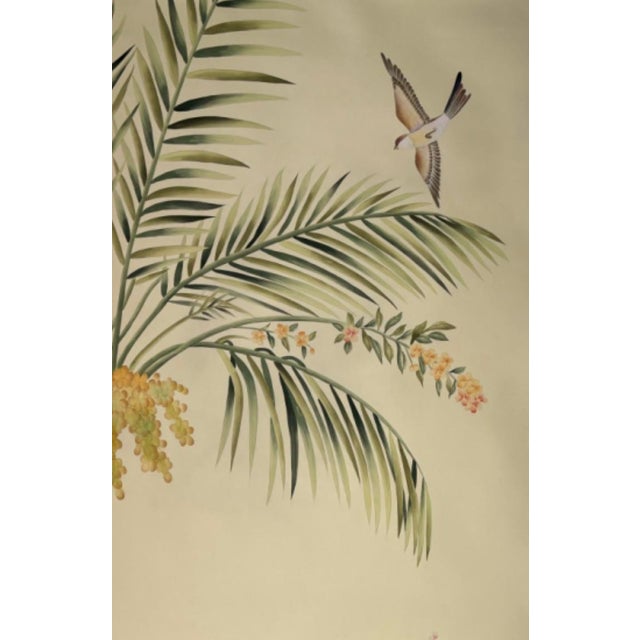 Chinoiserie Hand‑Painted Chinoiserie Tropical Palm Mural Wall Panels, Set of 2, Botanical Bird Wallpaper For Sale - Image 3 of 7