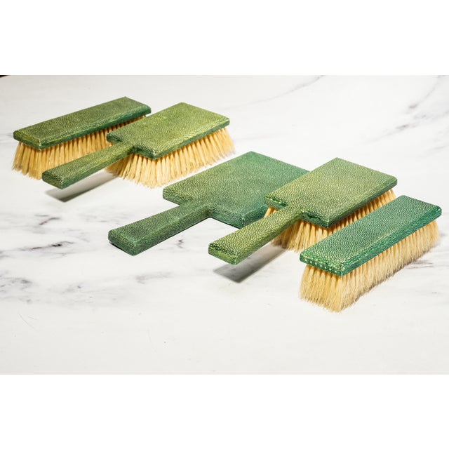 A striking and exceptionally stylish Art Deco shagreen dresser set, this coordinated five-piece collection brings together...