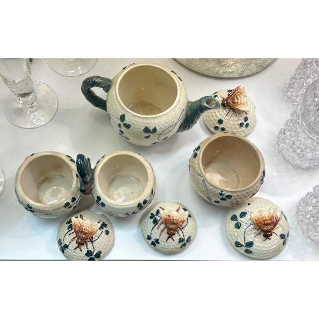 1930's Japanese Tea Set, Sugar Bowl and Sugar Cube Set With Bees on Their Tops For Sale - Image 4 of 6