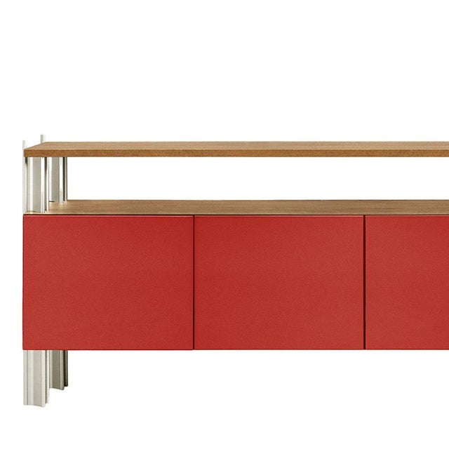 The Flexor sideboard by Robert Stadler features a flexible modular design combining wood containers with an aluminum...