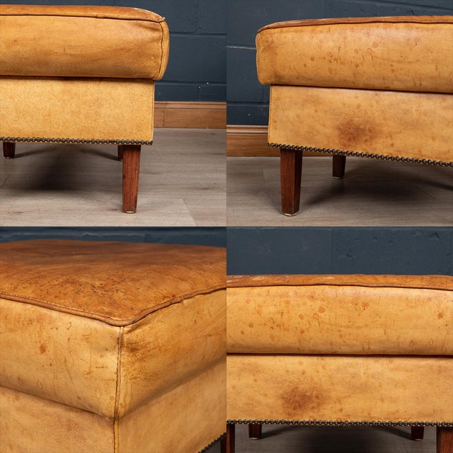 Animal Skin Set of 20th Century Dutch Sheepskin Leather Tub Chair & Footstool For Sale - Image 7 of 13