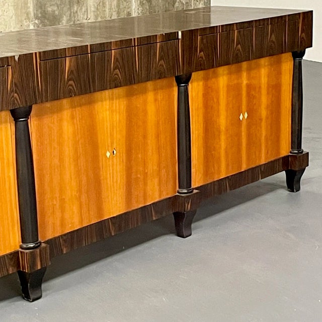 Art Deco Palatial Six Door Macassar Sideboard Cabinet Ebonized Column and Feet Support For Sale - Image 3 of 10