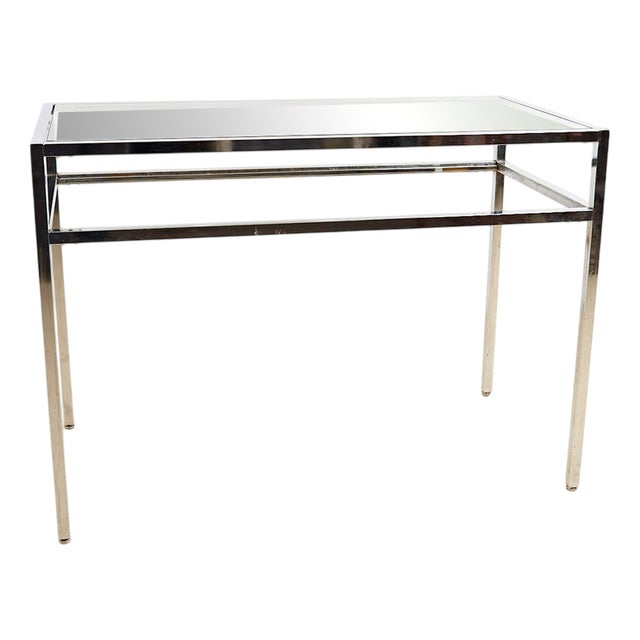 Chrome Metal Table with Glass Top For Sale