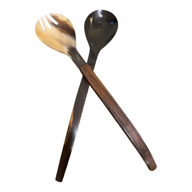 Mid-Century modern Rosewood and Bakelite Salad Servers - A Pair For Sale