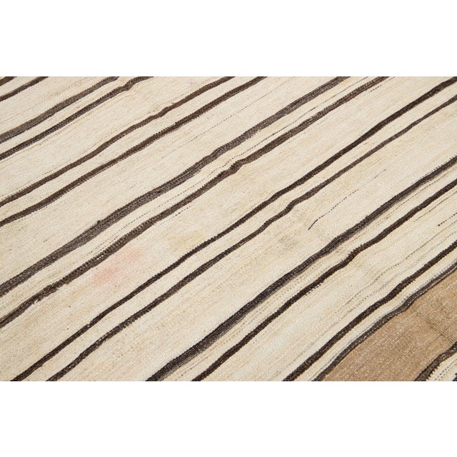 Beige 1960s Vintage Turkish Kilim Flatweave Beige Stripes Wool Rug For Sale - Image 8 of 10