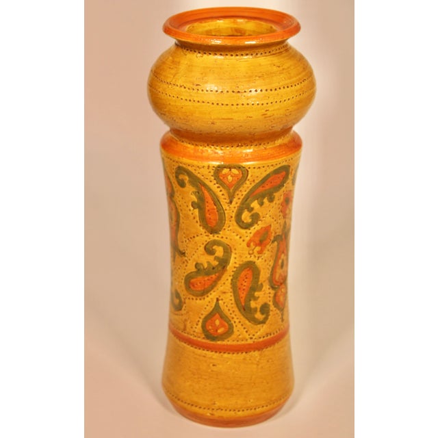 Italian Large Mid Century Italian Mustard Yellow Bitossi Ceramic Pottery Vase For Sale - Image 3 of 10