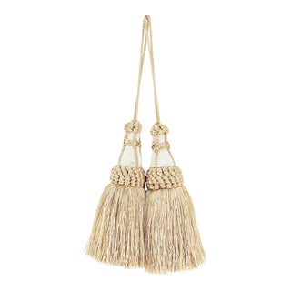 Champagne and White Key Tassels With Looped Ruche - a Pair For Sale