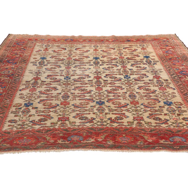 Rustic Distressed Antique Persian Malayer Rug - 05'02 X 05'11 For Sale - Image 3 of 9