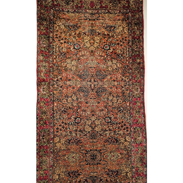 19th Century Kerman Lavar Runner Rug, Hand-Knotted Wool, Allover Floral Design, Rust-Red & Green, 3x12 For Sale - Image 11 of 16