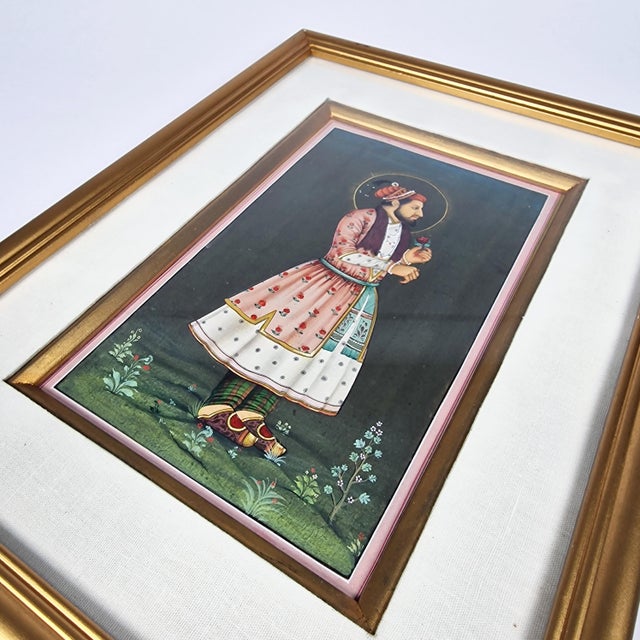 Mid 19th Century Indian School Antique Manuscript Painting of Mughal Emperor Shah Jahan For Sale In Seattle - Image 6 of 11