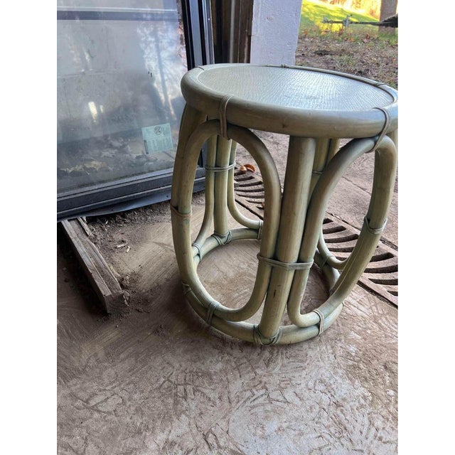 McGuire Late 20th Century McGuire Pair of Bamboo Rattan Taboret Drum Stool Side Tables For Sale - Image 4 of 10