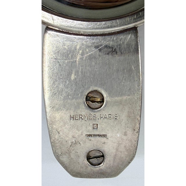 1960’s Hermes Paris Silver Plated Horse Equestrian Magnifying Paperweight W/Box For Sale - Image 12 of 14