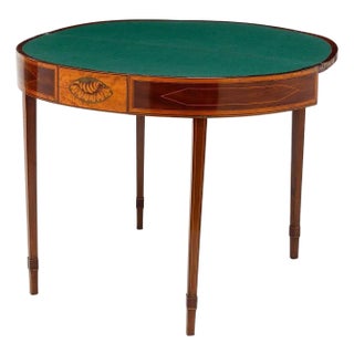 Late 18th Century English Demi Lune Flip Top Card Table With Marquetry, George III Period Piece For Sale
