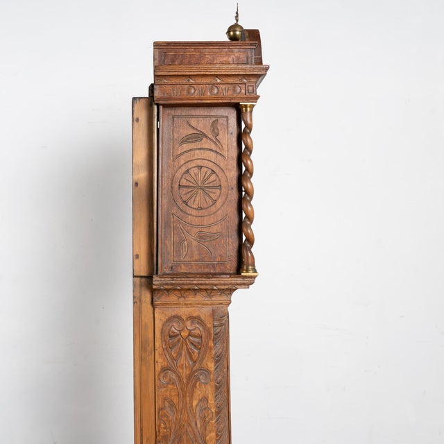 19th Century Heavily Carved English Oak Grandfather Clock For Sale - Image 17 of 18