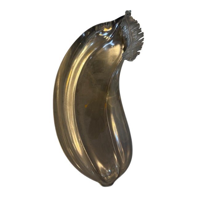 Italian Silvered Metal Banana Leaf Dish, 1970s For Sale