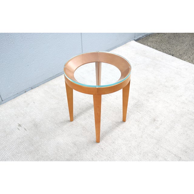 Brown Modern Mark Goetz for Bernhardt Design Cirque Maple and Glass Round Side Table For Sale - Image 8 of 12