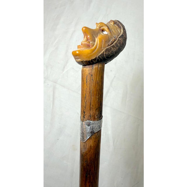 Antique 1800's Hand Carved Nut Wood Sterling Silver Man Face Walking Stick Cane For Sale In New York - Image 6 of 17