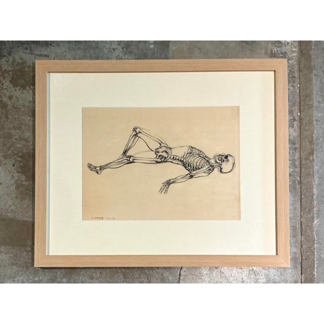 Vintage Framed Reclining Skeleton Study on Paper For Sale - Image 12 of 12