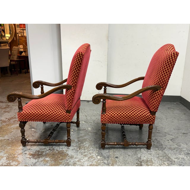 Vintage Louis XIII Style Throne Chairs, Pair For Sale - Image 4 of 12