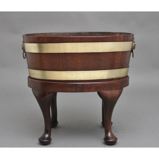 18th Century Mahogany and Brass Bound Oval Wine Cooler with Stand, 1770s, Set of 2 For Sale - Image 6 of 12