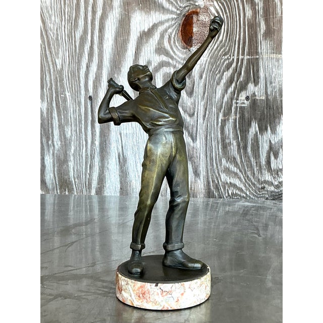 Mid-Century Modern Vintage Boho Bronze Tennis Player Sculpture For Sale - Image 3 of 11
