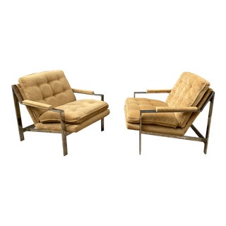Vintage Baughman Style Chrome Flat Bar Lounge Chairs - a Pair For Sale