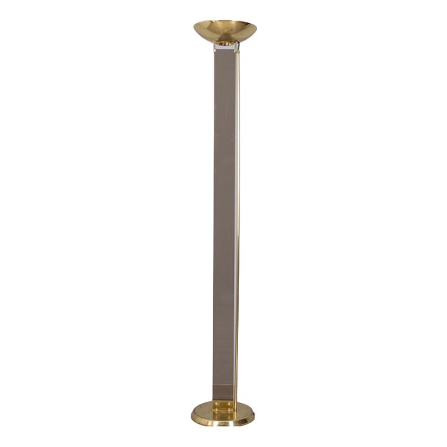 Vintage Floor Lamp in Gilt Brass and Glass from Relux Milano, 1980s For Sale