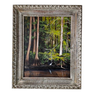 Vintage J. H Riley “Sunlit Cypress” Impressionist Acrylic on Canvas Painting, Framed For Sale