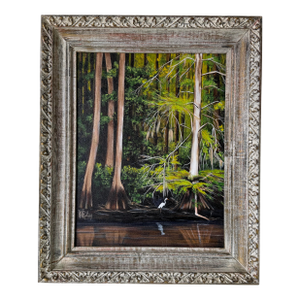 Vintage J. H Riley “Sunlit Cypress” Impressionist Acrylic on Canvas Painting, Framed