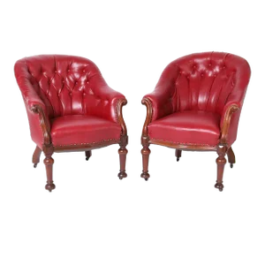Pair of Antique English Tufted Red Leather Club Chairs