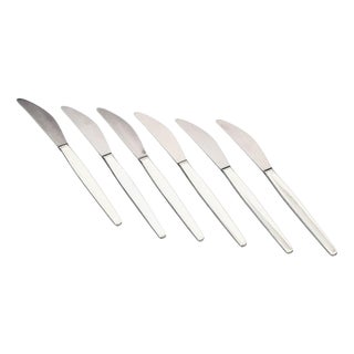 Cypress Lunch Knives in Sterling Silver and Stainless Steel by Georg Jensen, 1940s, Set of 6 For Sale